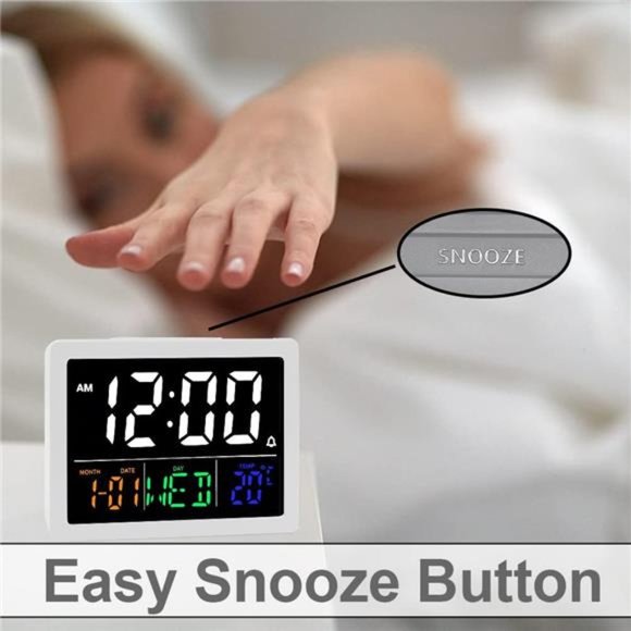 Digital Alarm Clock 5.5" Large LED Time Display Adjustable Alarm Volume Calendar - Picture 5 of 6